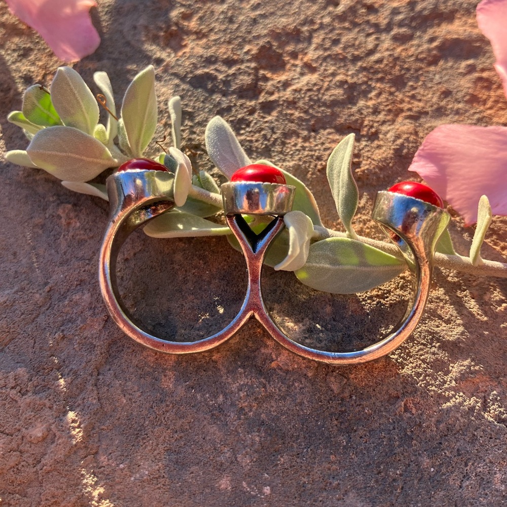 Red Coral Adjustable Double Ring - image 5